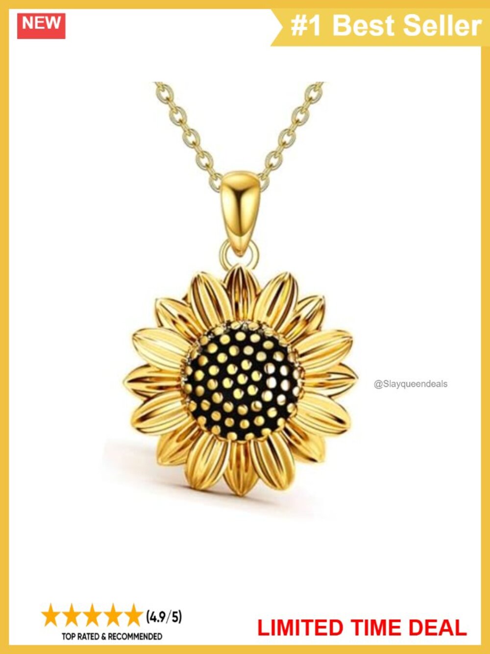 Gold Plated Sterling Silver Sunflower Pendant Necklace